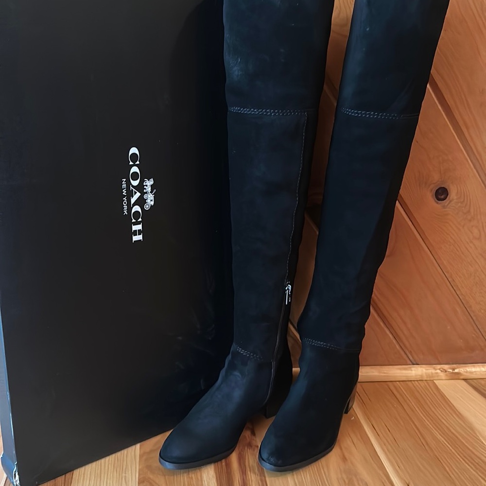 New Coach Split Suede Black Tall Boots